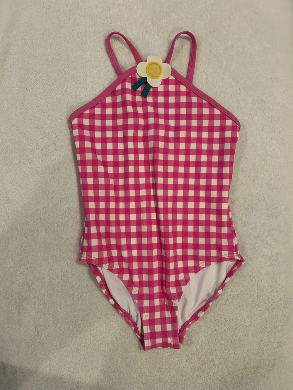 Hanna Andersson Pink Gingham One-Piece Swimsuit with Daisy Accent